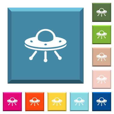 UFO beyaz simgeleri çeşitli moda renklerde ucu keskin kare düğmeleri