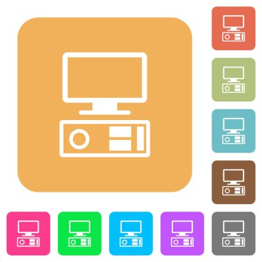Yuvarlatılmış kare canlı renkli arka planlar üzerinde eski kişisel bilgisayar düz simgeleri.