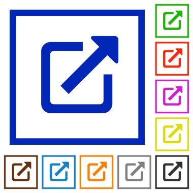Kare kare beyaz arka plan üzerinde dış bağlantı düz renk simgeleri