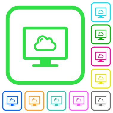 Bulut canlı renkli düz simgeler beyaz arka plan üzerinde eğri sınırları içinde bilgisayar