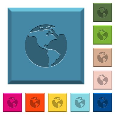 Earth simgeler ucu keskin kare düğmeleri çeşitli moda renklerde kazınmış