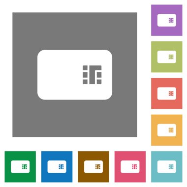 Çip kart düz simgeler basit renkli kare arka planlar üzerinde