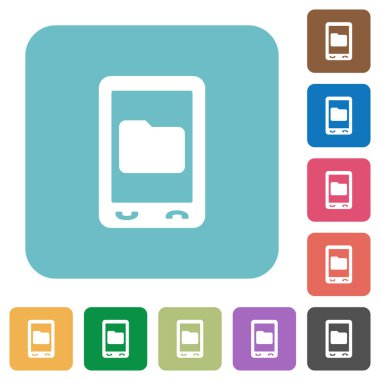 Mobil veri depolama beyaz düz simgeler renk üzerinde yuvarlak kare arka planlar