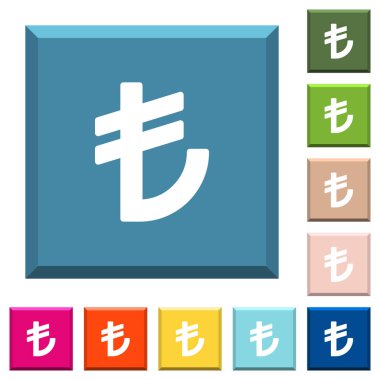 Türk Lirası işareti simgeleri çeşitli moda renklerde ucu keskin kare düğmeleri beyaz