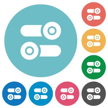 Açma/kapatma düğmelerini yuvarlak renkli arka planlar üzerinde beyaz simgeler düz