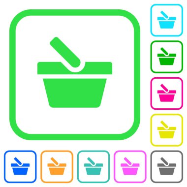 Alışveriş sepeti canlı renkli düz simgeleri beyaz arka plan üzerinde eğri sınırları içinde