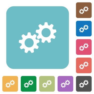 İşbirliği beyaz düz simgeler renk üzerinde yuvarlak kare arka planlar