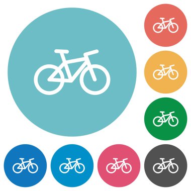 Yuvarlak renkli arka planlar üzerinde bisiklet düz beyaz simgeler