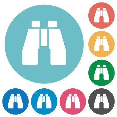 Yuvarlak renkli arka planlar üzerinde dürbün düz beyaz simgeler