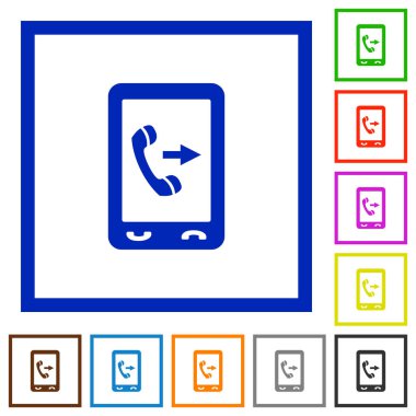 Kare kare beyaz arka plan üzerinde giden telefon görüşmesi düz renk simgeleri