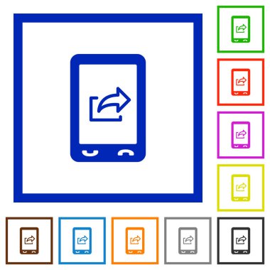 Kare kare beyaz arka plan üzerinde hareket eden ihracat veri düz renk simgeleri