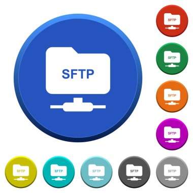 FTP Ssh üzerinden yuvarlak renk eğimli düğmeleri ile pürüzsüz yüzeylerde ve düz beyaz simgeler