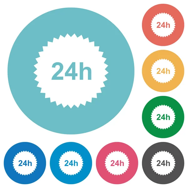 24H Adesivo Plana Ícones Brancos Fundos Cor Redonda — Vetor de Stock