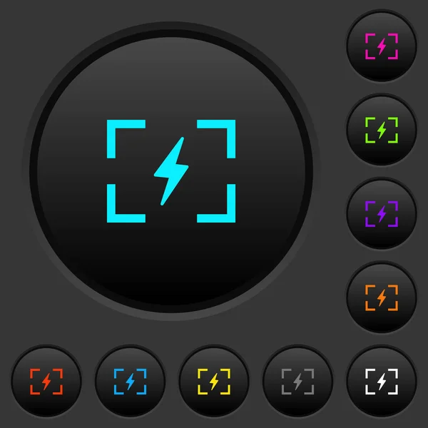 Camera Flash Mode Dark Push Buttons Vivid Color Icons Dark — Stock Vector