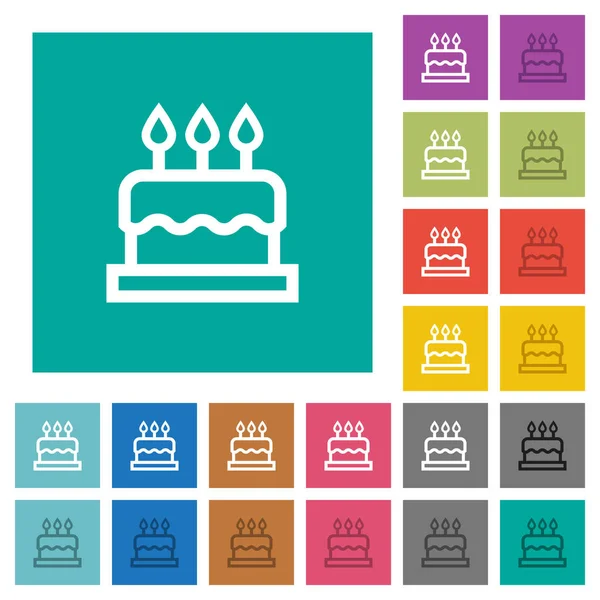 День Рождения Торт Многоцветные Плоские Иконки Ровном Квадратном Фоне Включены — стоковый вектор