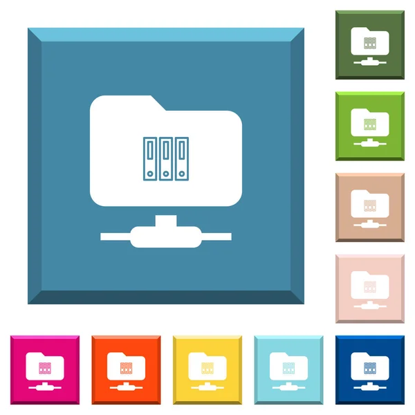 Ftp の様々 な流行色で研がれた正方形ボタンの白いアーカイブ アイコン — ストックベクタ