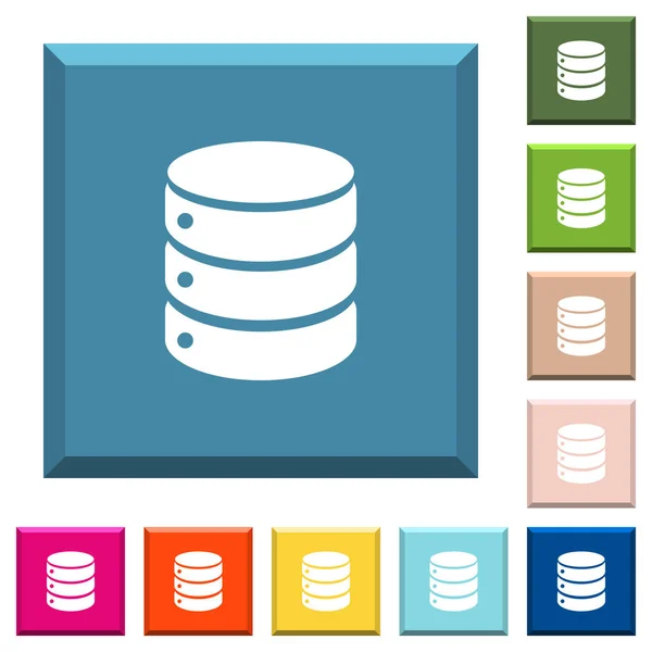 Singură Bază Date Pictograme Albe Butoane Pătrate Tăiate Diferite Culori — Vector de stoc