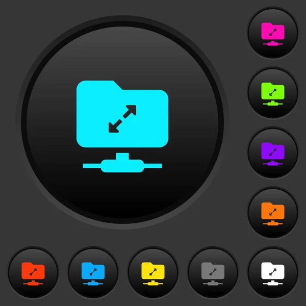 Ftp 解压缩深色按钮与生动的颜色图标在深灰色背景 — 图库矢量图片