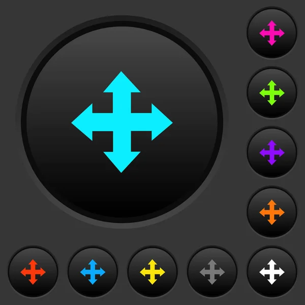 Перемещение Инструмента Темные Кнопки Яркими Цветовыми Значками Темно Сером Фоне — стоковый вектор
