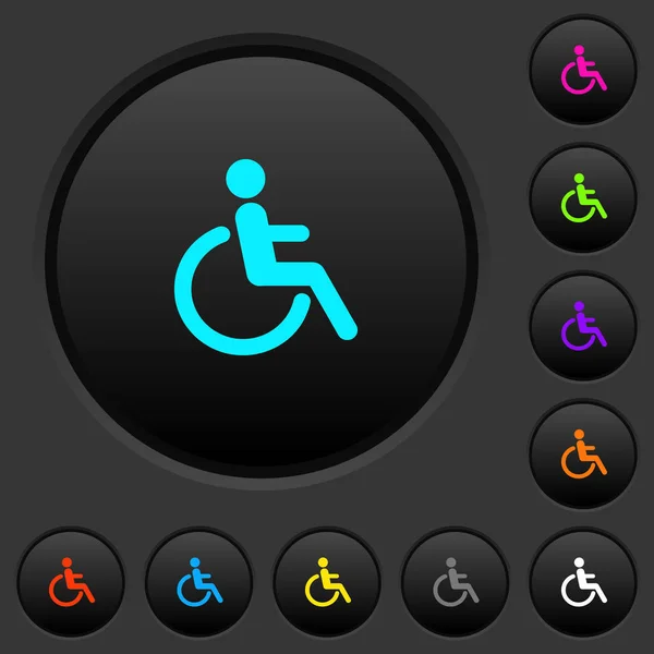 障害者暗い暗い灰色の背景に色鮮やかなアイコンとボタンを押す — ストックベクタ