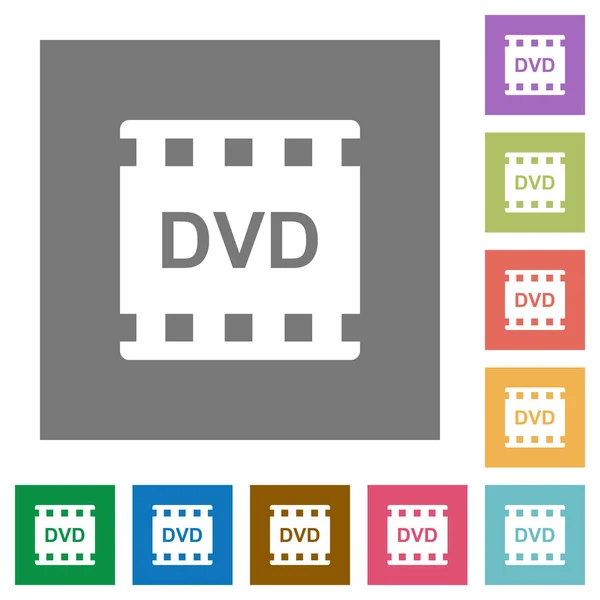 Dvd Movie Format Flat Icons Simple Color Square Backgrounds — Stock Vector