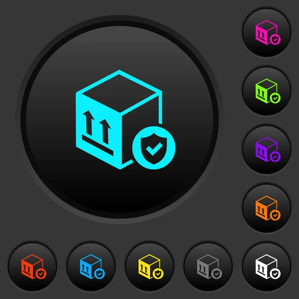 Safe package delivery dark push buttons with vivid color icons on dark grey background