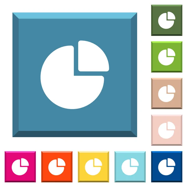 Cirkeldiagram Witte Pictogrammen Geslepen Vierkante Knoppen Verschillende Trendy Kleuren — Stockvector
