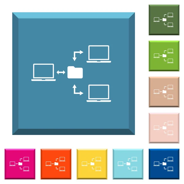 Sistema Archivos Red Iconos Blancos Botones Cuadrados Con Bordes Varios — Archivo Imágenes Vectoriales