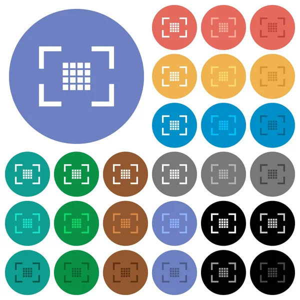 Paramètres Capteur Caméra Icônes Plates Multicolores Sur Des Fonds Ronds — Image vectorielle