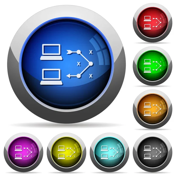 Traceroute Remote Computer Icons Glossy Buttons Steel Frames — Stock Vector