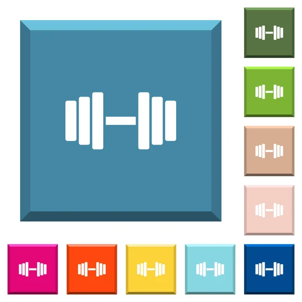 Gimnasio Iconos Blancos Botones Cuadrados Con Bordes Varios Colores Moda — Vector de stock