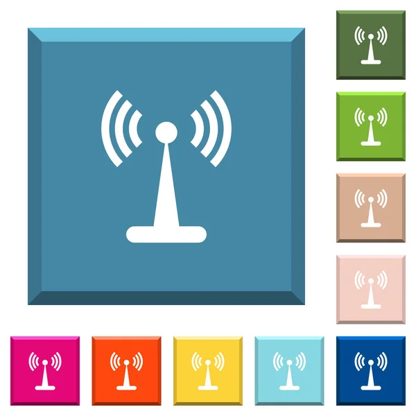 Rede Wlan Ícones Brancos Botões Quadrados Afiados Várias Cores Moda —  Vetores de Stock
