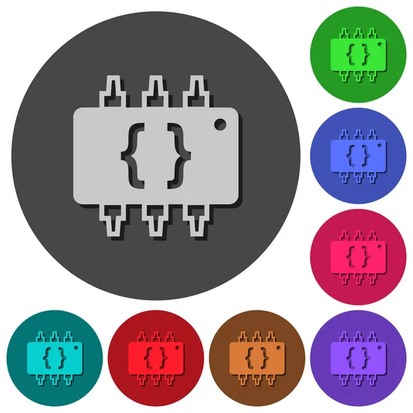 Hardware Programmering Pictogrammen Met Schaduwen Kleur Ronde Achtergronden Voor Het — Stockvector