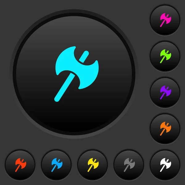 两个头战斧黑暗的按钮与生动的颜色图标在深灰色背景 — 图库矢量图片