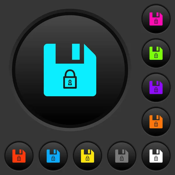 锁定文件黑暗按钮与生动的颜色图标在深灰色背景 — 图库矢量图片