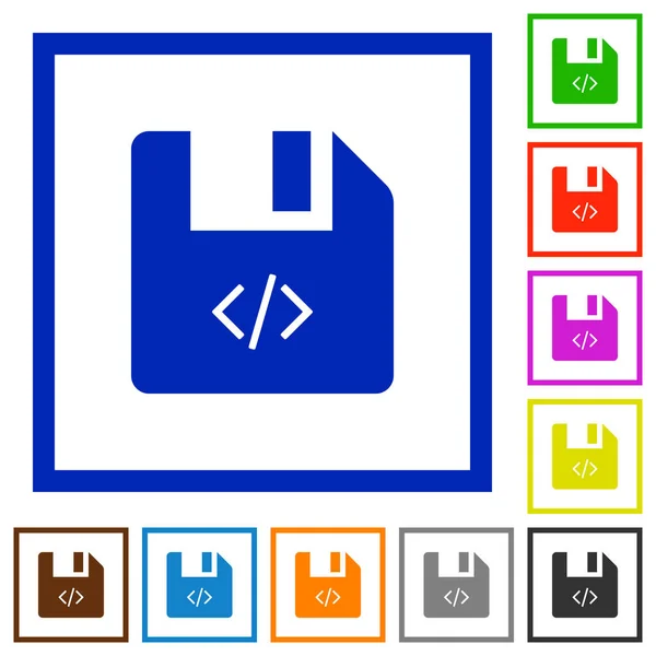 Fichier Script Icônes Couleur Plates Dans Des Cadres Carrés Sur — Image vectorielle