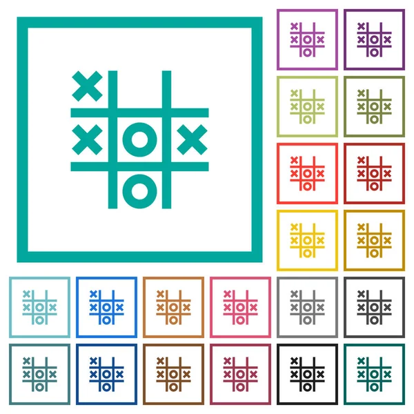 Tic Tac Toe Juego Iconos Color Plano Con Marcos Cuadrante — Archivo Imágenes Vectoriales