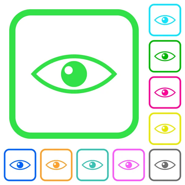Μάτι Έντονα Χρωματιστά Εικονίδια Επίπεδη Κυρτά Σύνορα Λευκό Φόντο — Διανυσματικό Αρχείο