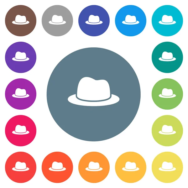 Düz Beyaz Şapka Simgeleri Yuvarlak Renkli Arka Planlar Arka Plan — Stok Vektör