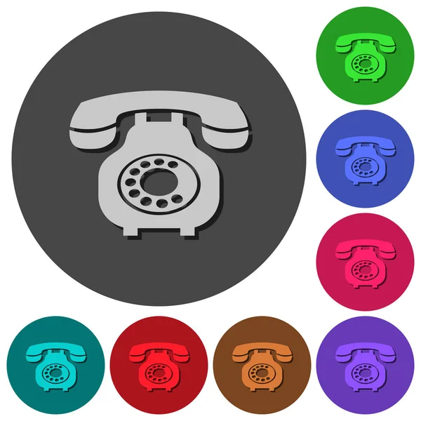 Vintage Retro Telefon Symbole Mit Schatten Auf Farbigen Runden Hintergründen — Stockvektor