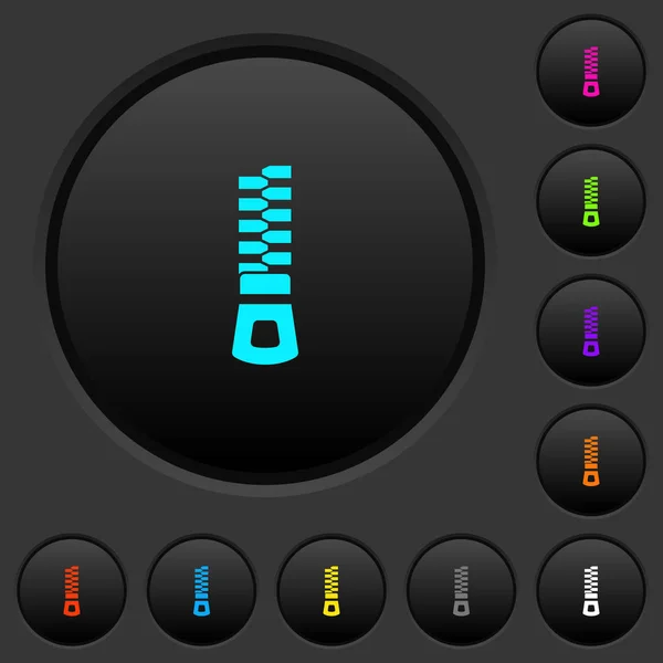 Vertical Zipper Dark Push Buttons Vivid Color Icons Dark Grey — Stock Vector