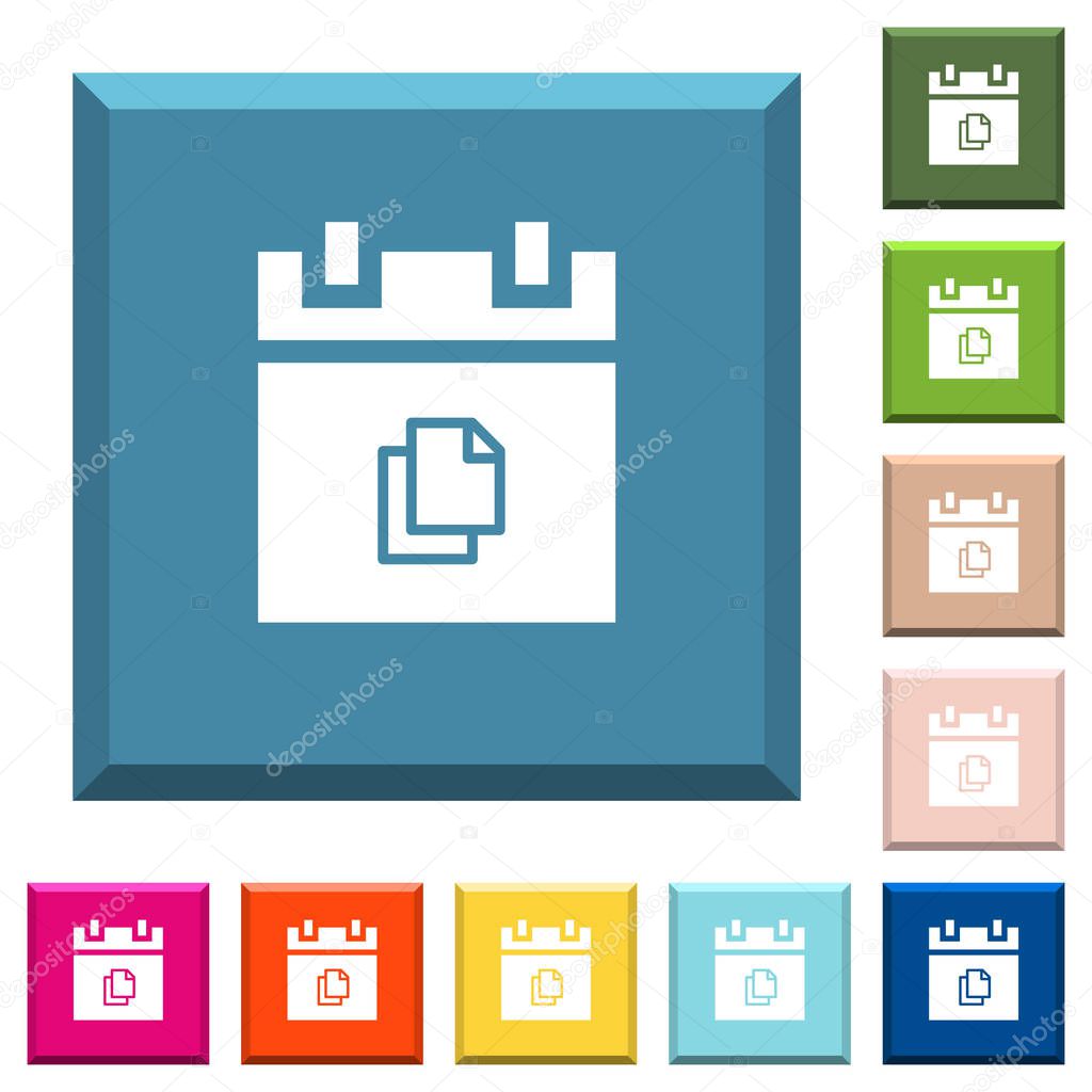 Duplicate schedule item white icons on edged square buttons in various trendy colors