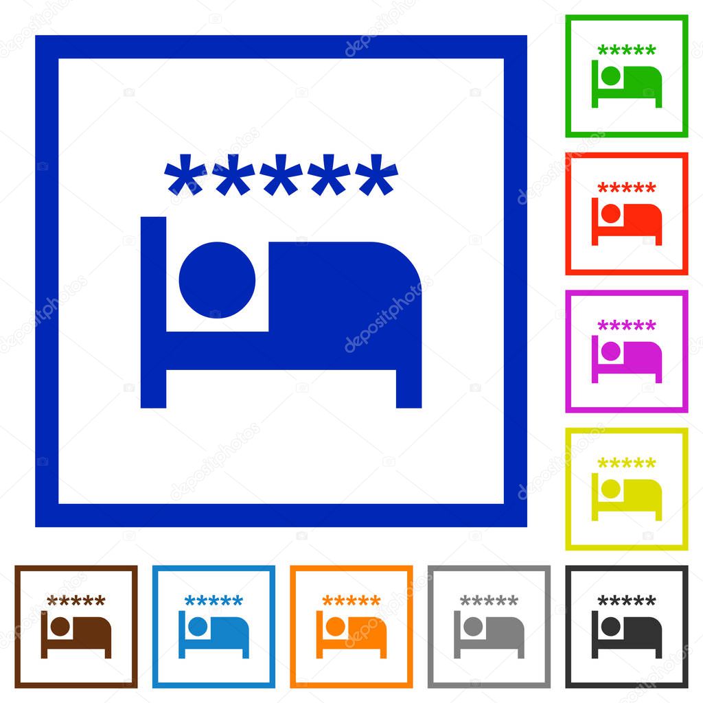 Luxury hotel flat color icons in square frames on white background