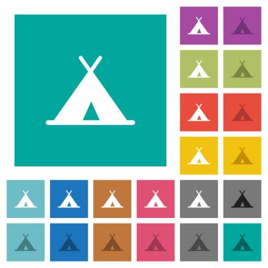 Çadır çok düz simgeler düz kare arka plan üzerinde renkli. Beyaz ve koyu kutsal kişilerin resmi varyasyon hover veya etkin efektleri dahil.