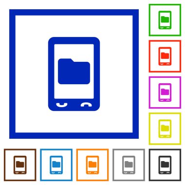 Mobil veri depolama düz renk simgeleri beyaz arka plan üzerinde kare kare