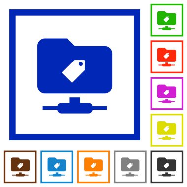 Etiketi düz renk simgeleri kare kare beyaz arka plan üzerinde ftp