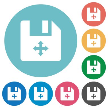 Dosya düz beyaz simgeler yuvarlak renkli arka planlar üzerinde hareket