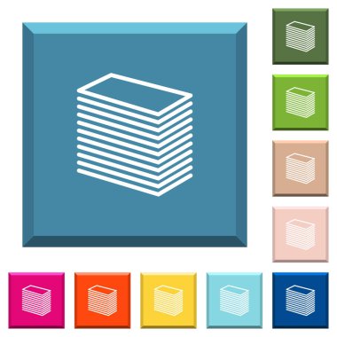 Kağıt yığını beyaz simgeleri çeşitli moda renklerde ucu keskin kare düğmeleri