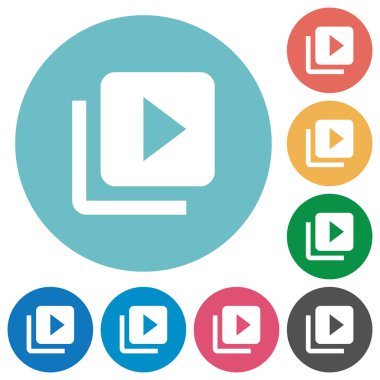 Yuvarlak renkli arka planlar üzerinde video kütüphane düz beyaz simgeler