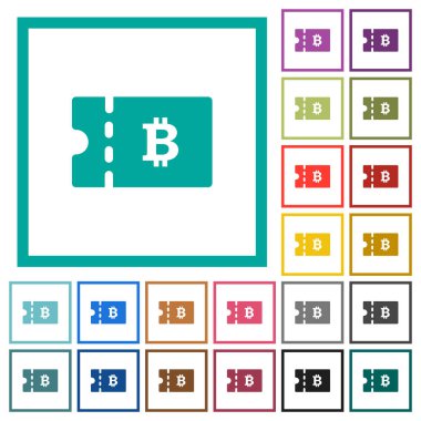 Bitcoin indirim kupon düz renk simgeleri beyaz arka plan üzerinde çeyreği çerçeveli